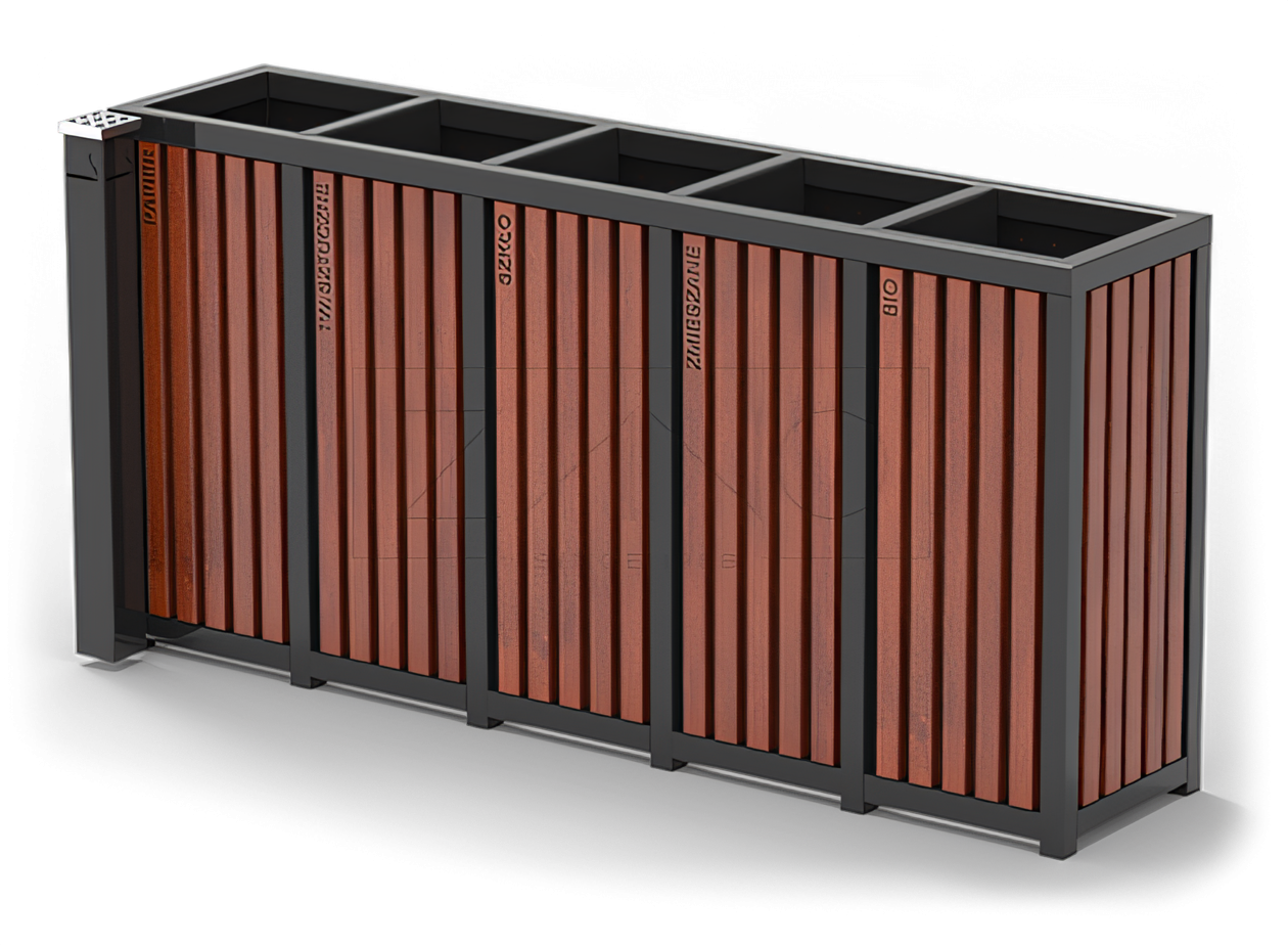 Resirkuleringsbeholder i lakkert stål med askebeger Resirkuleringsbeholder i lakkert stål med askebeger