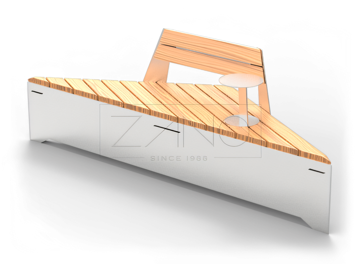 Origami benk med ryggstøtte og bord, rustfritt stål Origami benk med ryggstøtte og bord, rustfritt stål