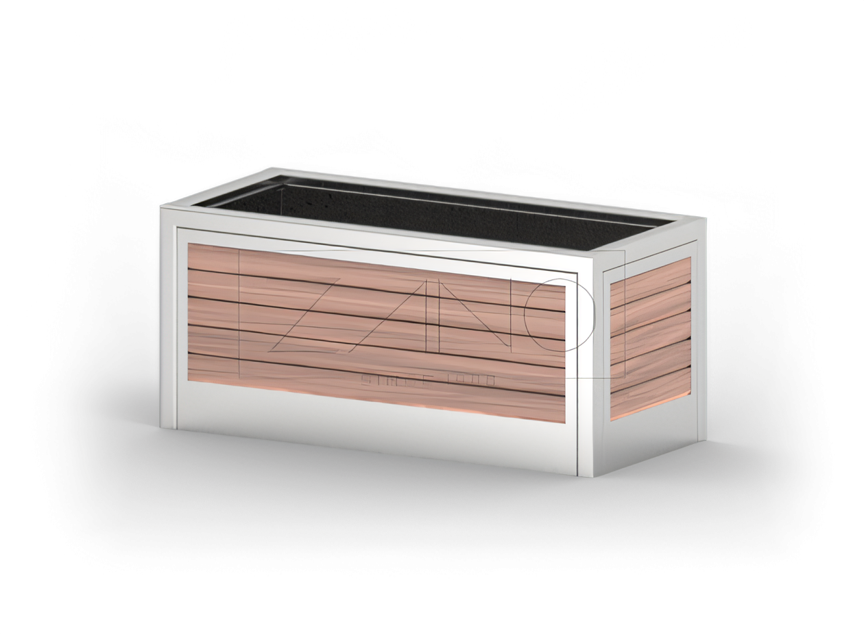 Moderne urban gryte i rustfritt stål og tre Moderne urban gryte i rustfritt stål og tre