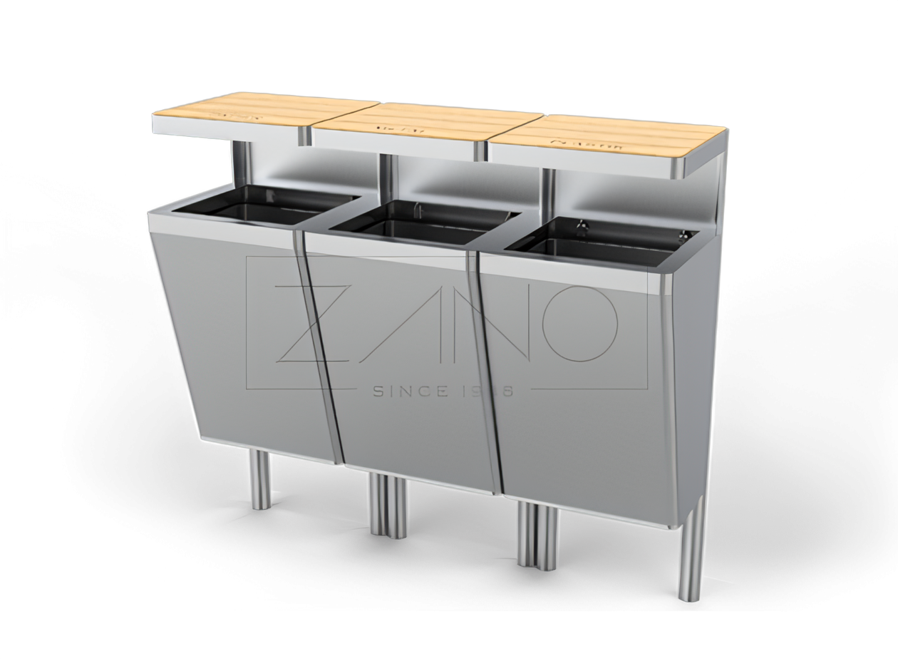 Kommunal, park, rustfritt st&aring;lbeholder for separat avfall