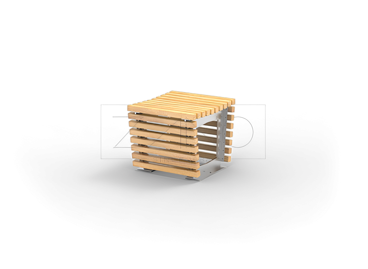 Moderne urbant sete laget av rustfritt stål og grantre Stilig urbant sete | Flash line | ZANO urbane møbler