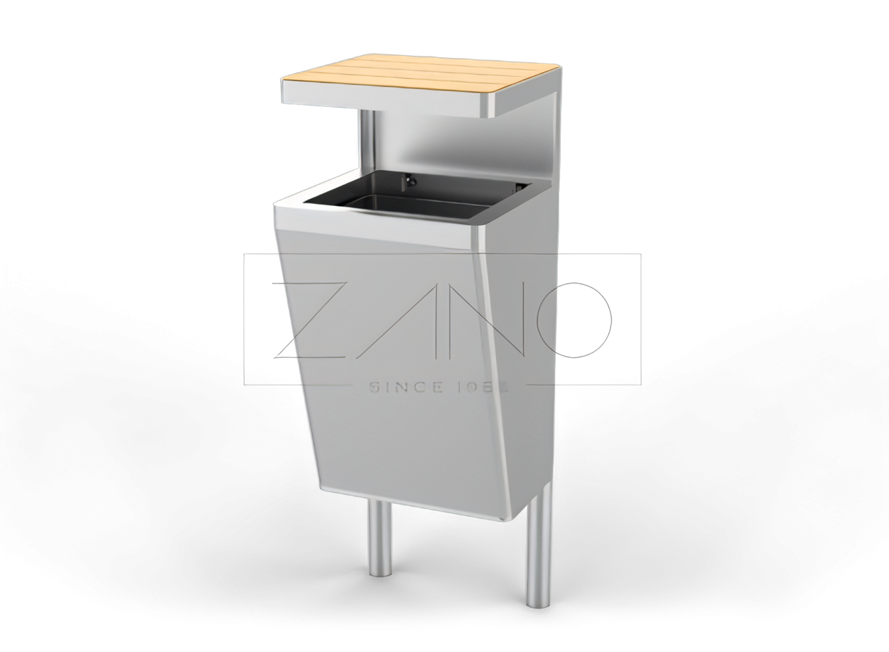 City kurv med kalesje laget av rustfritt st&aring;l og tre. Stilig, trendy, moderne design