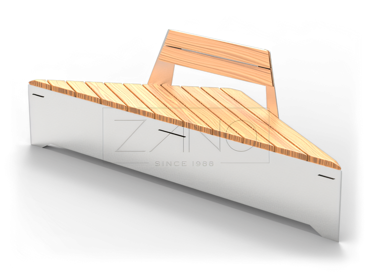 Modulær benk med ryggstøtte i rustfritt stål og tre - moderne design Modulær benk med ryggstøtte i rustfritt stål