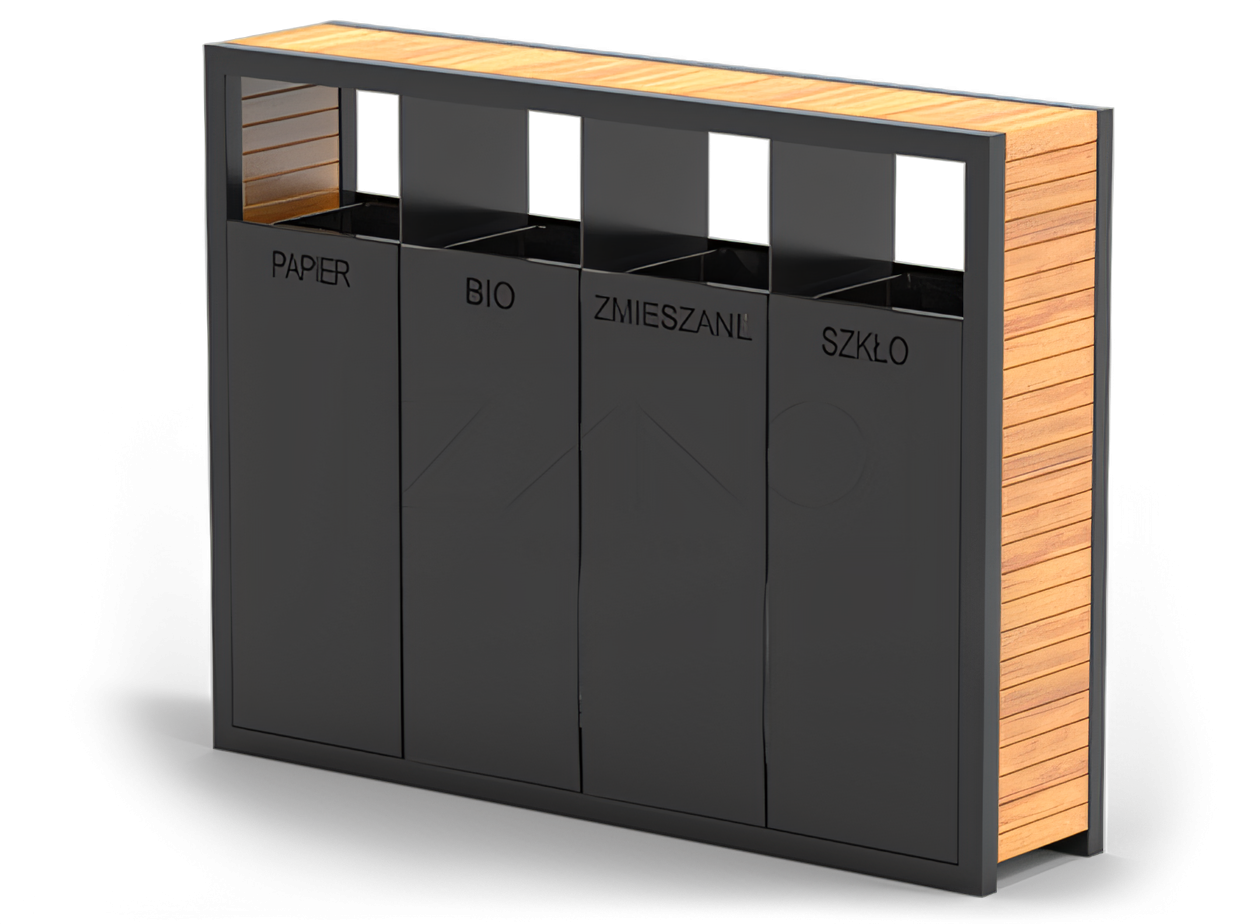 Papirkurv i stål med fire kammer | ZANO bykurver Papirkurv i stål med fire kammer | ZANO bykurver