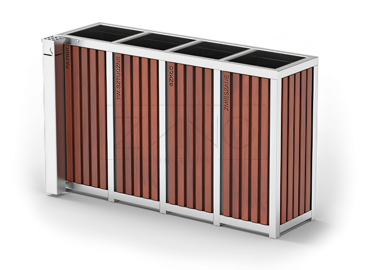 Ekstern avfallsbeholder, fire rom for separat avfall