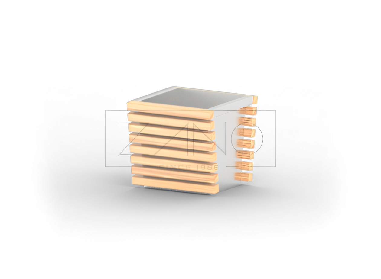 Moderne blomsterpotte i rustfritt stål og treelementer Moderne blomsterpotte i rustfritt stål og treelementer