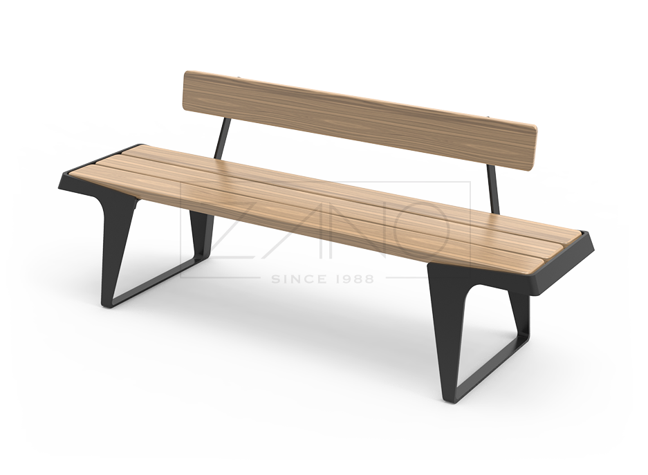 Moderne benk i tre og stål for byrom