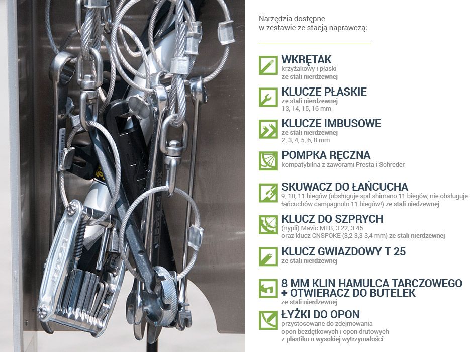Kangu, sykkelreparasjonsstasjonen inneholder verktøyene du trenger for å reparere sykkelen din.