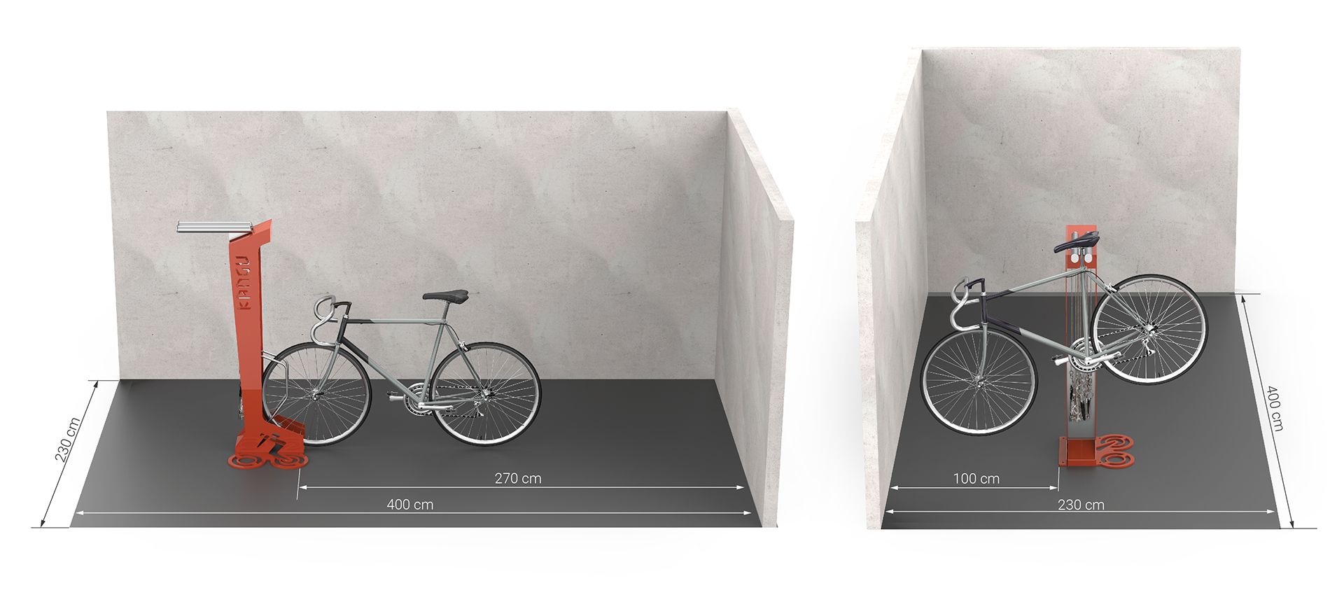 Dimensjoner som trengs for å montere Kangu sykkelstasjon