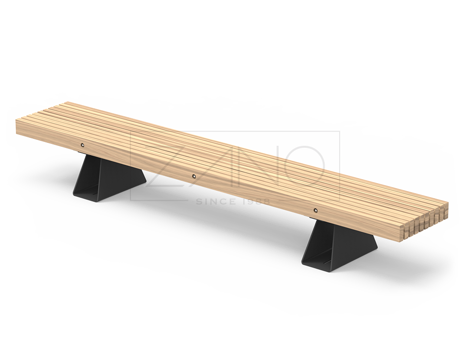Ryggløs bybenk med solid stålkonstruksjon og eksotisk treverk